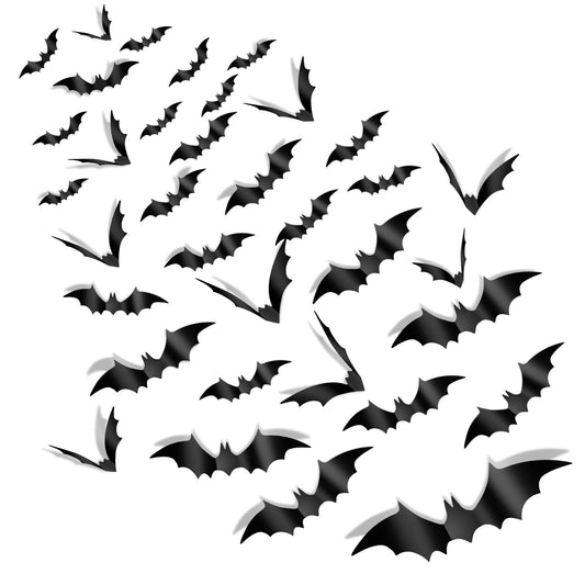 Halloween Decorations Bats Wall Stickers,120 PCS Reusable 3D Black Halloween Bats Scary Stickers with Double-Sided Tape for Halloween Home Decor DIY Window Wall Indoor Outdoor Halloween Party Supplies