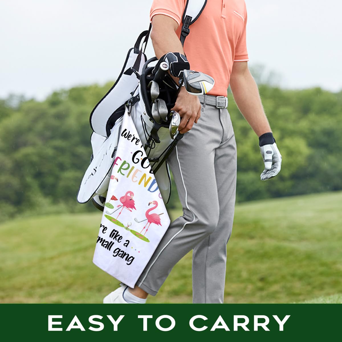 Rofiowa Polyester Cotton Blend Printed Golf Towel, Funny Flamingo Golf Accessory for Men Women, Golf Gift for Fan, Lover Birthday Gift