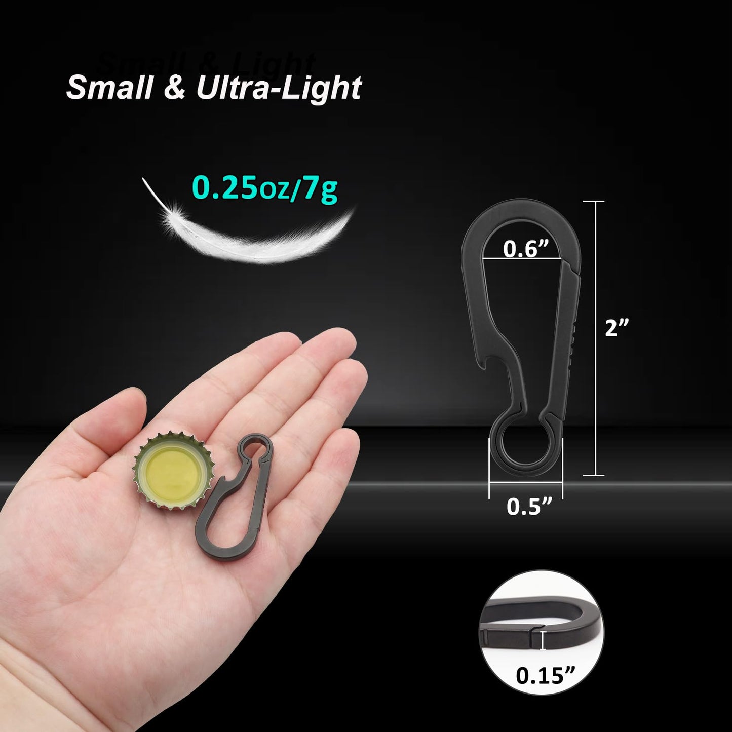 PJYTAC Titanium Carabiner for Keys Small Backpack Clip Black Heavy Duty Keychain Clips Anti-Lost Quick Release Key Chain Bottle Opener