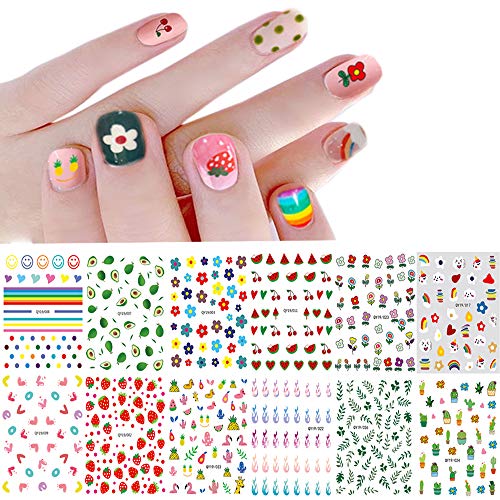 Nail Stickers for Women and Little Girls - 12 Sheets 3D Self-Adhesive