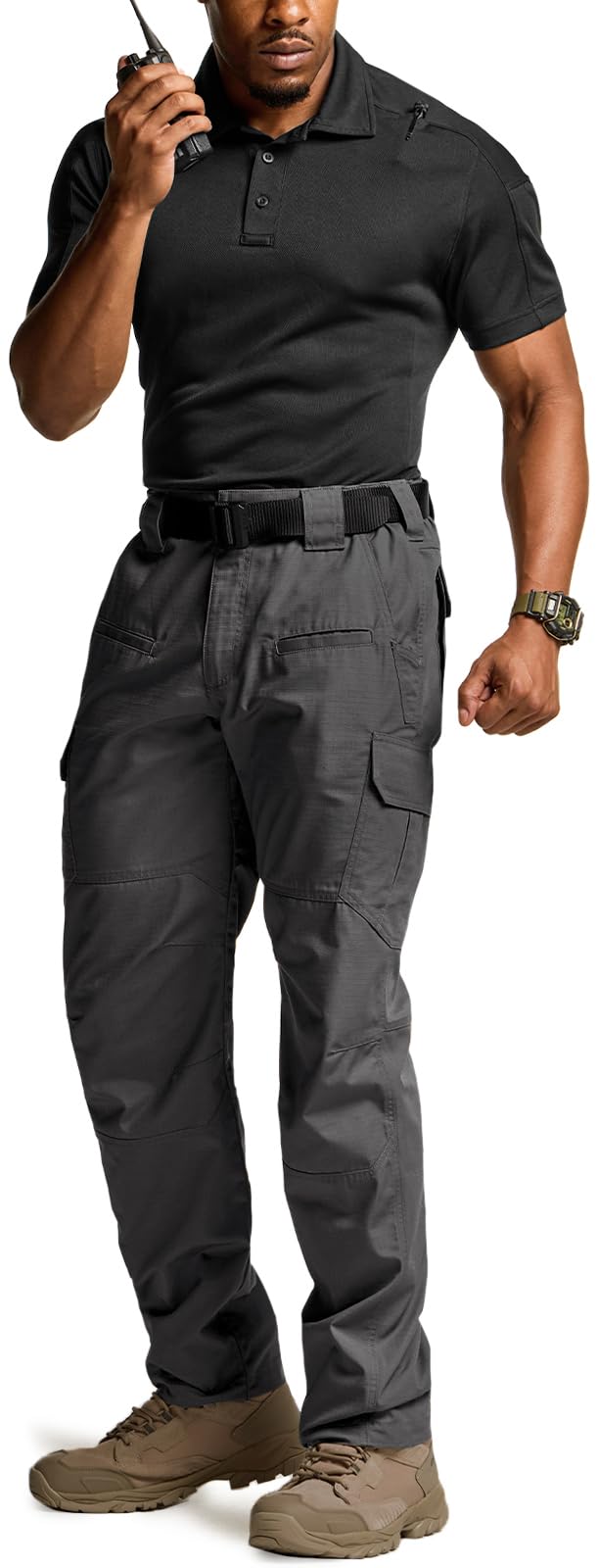 CQR Men's Tactical Pants, Water Resistant Ripstop Cargo Pants, Lightweight EDC Work Hiking Pants, Outdoor Apparel, Raider Charcoal, 42W x 32L
