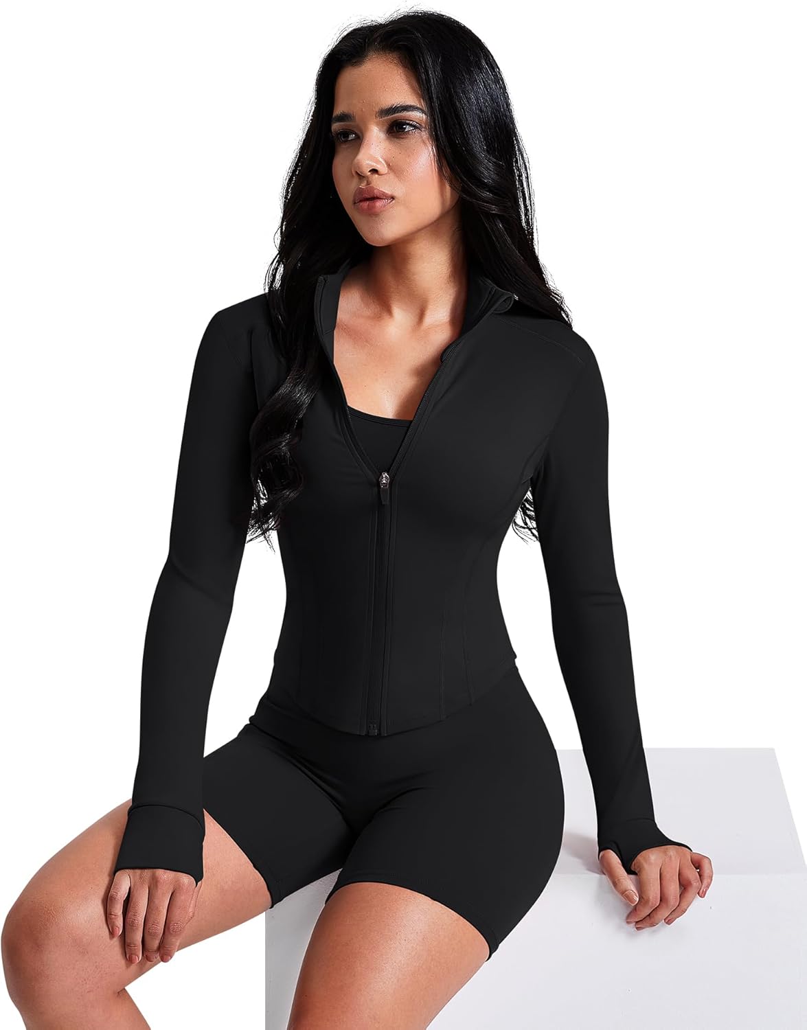 AVGO Women's Workout Jacket - Lightweight Zip-Up Crop Top for Running | Slim Fit with Thumb Holes