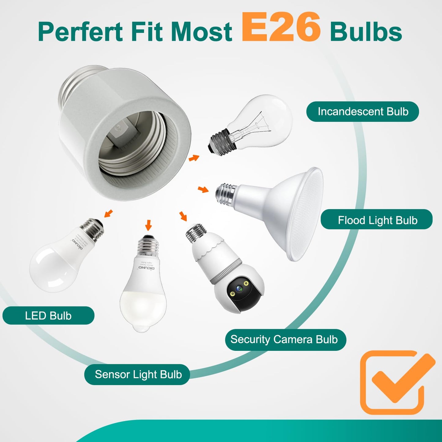 DiCUNO Light Socket Extender, UL Listed Porcelain Light Socket Extension Adapter, E26 to E26 Medium Base Extension Converter for Recessed Bulb, 660W, 250V, Bulb Extender, 2 Pack