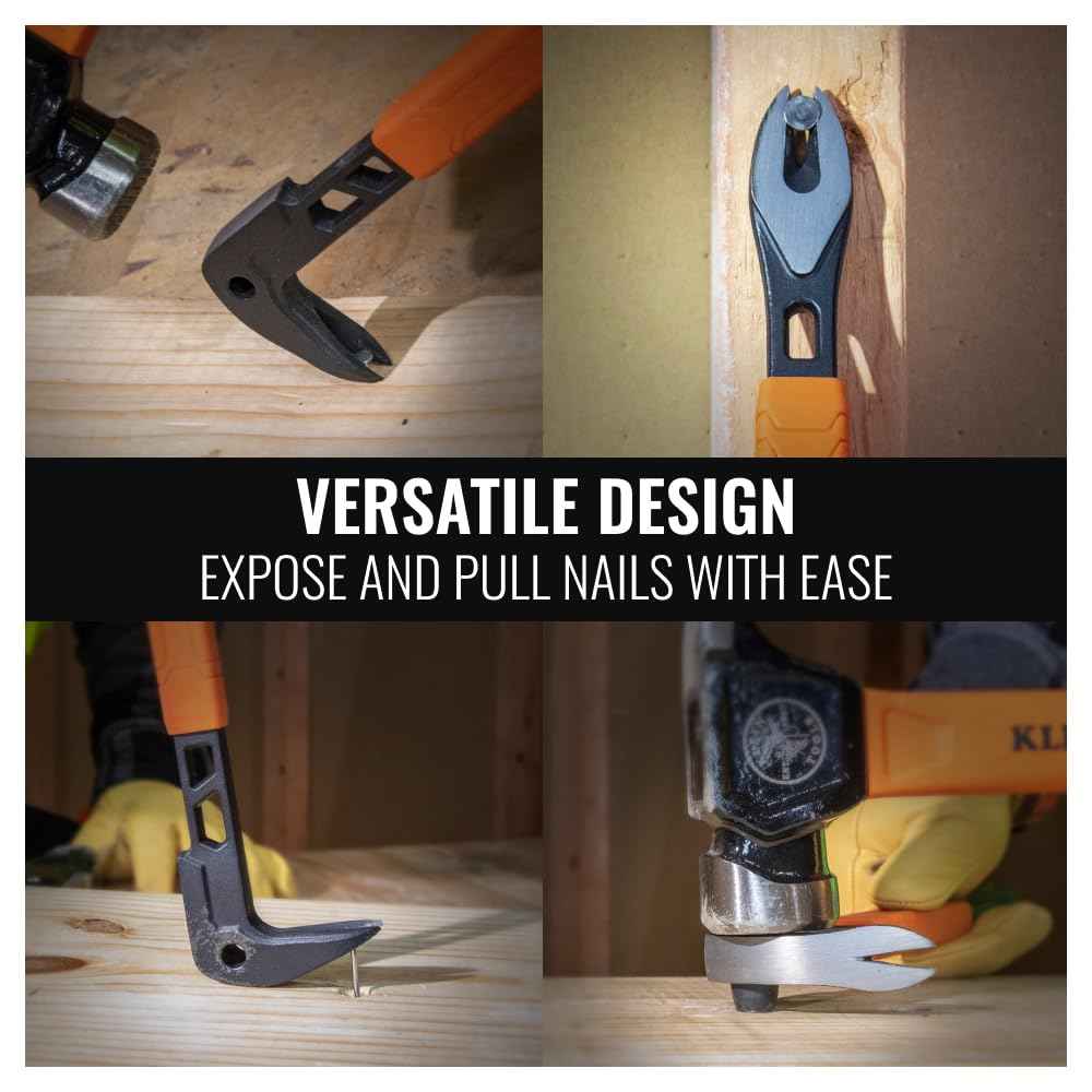 Klein Tools 66093 Nail Puller with Integrated Dimpler, Heavy-Duty Carbon Steel Cats Paw Pry Bar, 12-Inch