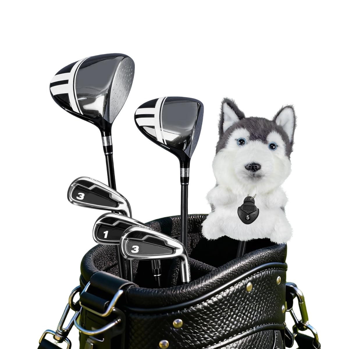 Scott Edward Golf Club Cover Fit Well for Hybrid Wood Club, Funny Cute Animal Design Soft Functional Golf Headcover Stylish Protection for Your Clubs for Men and Women Golf Mascot(HuskyDog)