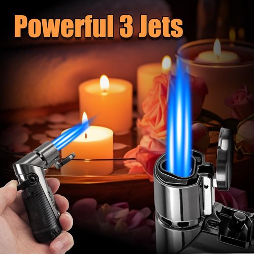LcFun Torch Lighter Windproof Triple Jet Flame Butane Lighter with Punch and Draw Enhancer, Refillable Lighters for Camping Hunting Valentines Day Gifts for Him -BUTANE NOT INCLUDED