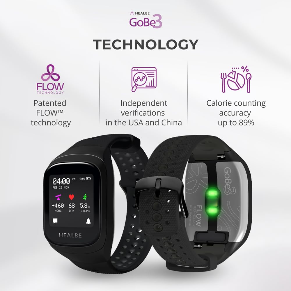 HEALBE GoBe3 – Smart Health Tracker for Calories, Sleep, Stress & Nervous System Balance, Free app – Obsidian