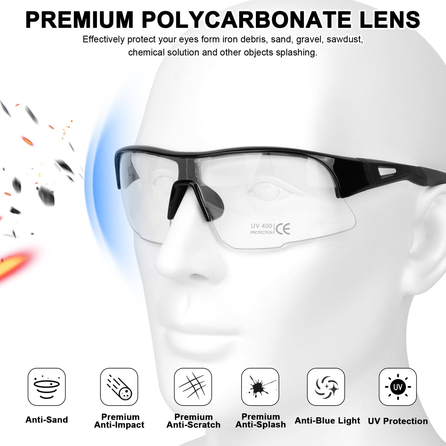 YENPK 6 Pack Safety Glasses, ANSI Z87.1 Safety Glasses with UV Protection, Impact Resistant Tinted Safety Goggles