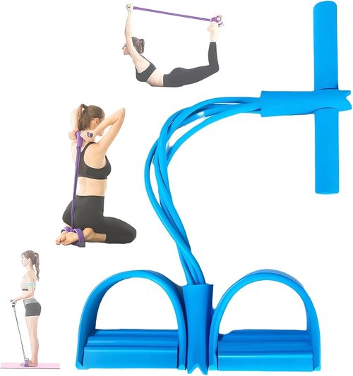 21 Fitness Resistance Bands - 4 Tube Pedal Ankle Puller for Effective Leg Stretching | 2023 Sit-Up Exercise Equipment