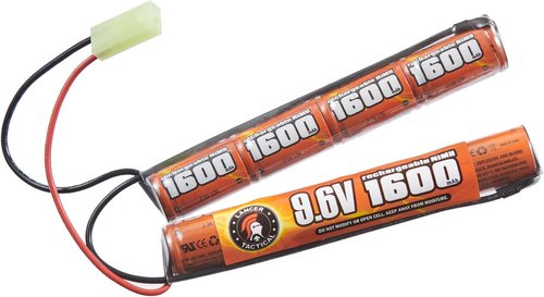 Lancer Tactical Nimh Airsoft Battery - 9.6V 1600 mAh Nunchuck for AEG Airsoft Guns