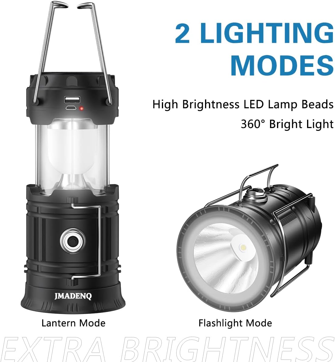 Skiennix Solar Lantern Flashlights - USB Rechargeable LED Camping Lights | Portable & Collapsible for Emergencies (2 Pack)