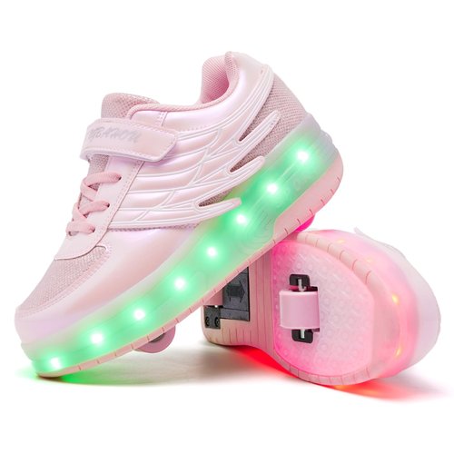 XUVUVJU LED Roller Skates Shoes Girls Boys Kids Sneakers with Wheels Pink
