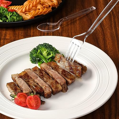VITEVER 400 Count Heavy Duty Clear Plastic Forks and Spoons Set Bulk - Disposable Cutlery for Parties