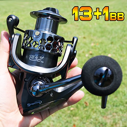 Sougayilang Spinning Fishing Reel 13+1BB Ultra Smooth Aluminum Handle - Silver/Black