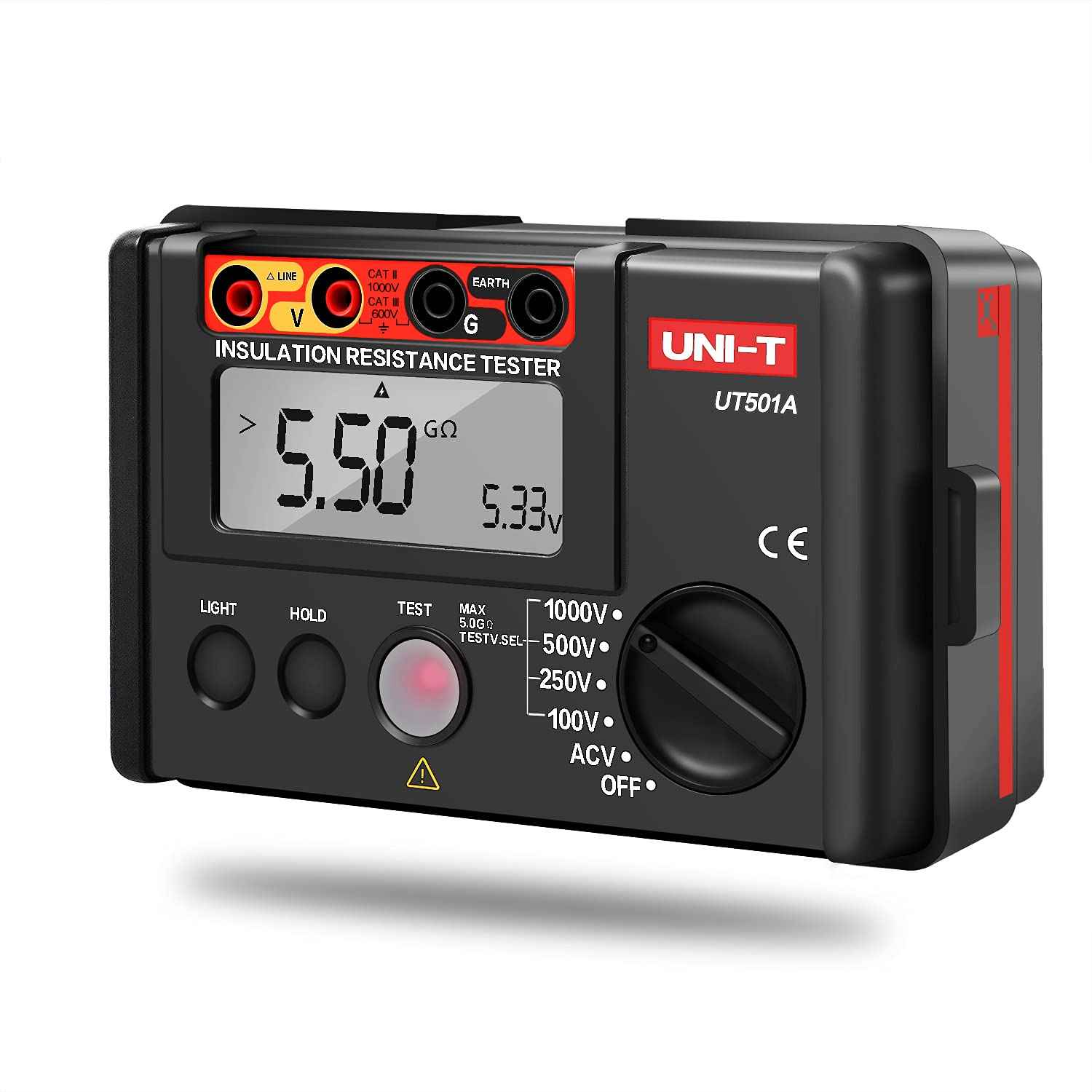 Megohmmeter, UNI-T Insulation Tester 1000v, Will Accurately Measure Insulation Values up to 1000 Megohms at 750 Volts, Electrical Tester 0-5G Ohm Meter, 2000 Counts LCD Display with Backlight UT501A