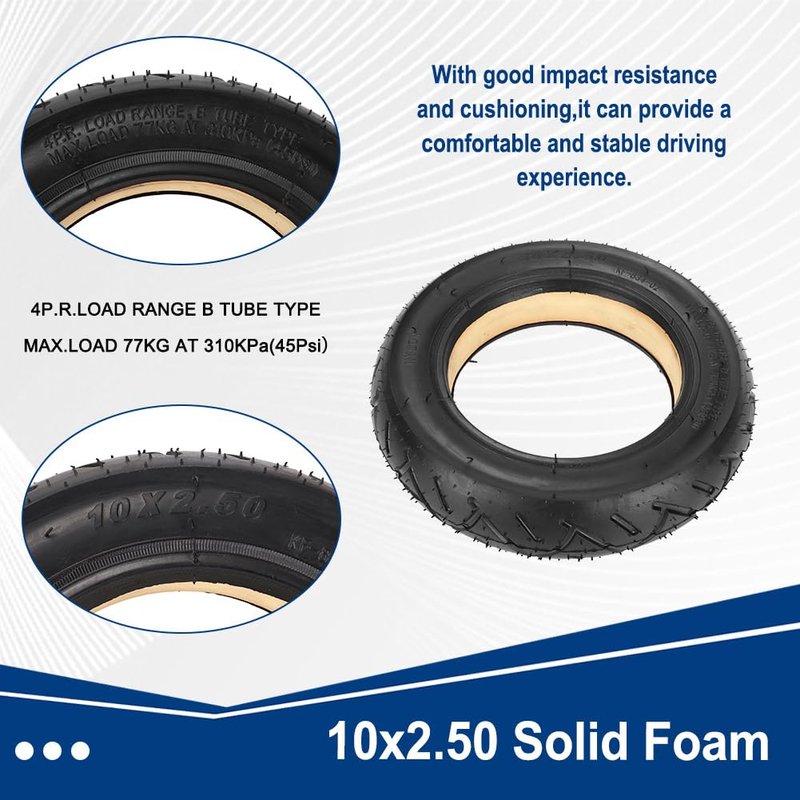 10x2.50 Electric Scooter Solid Tire 10"x2.5" Polyurethane Foamed Wheel 10 Inch Airless Tire for 6" Rim Hubs 36V 48V 400W 500W 800W Hub Motor Smart Self Balancing Electric Scooters Non-Pneumatic Tyre