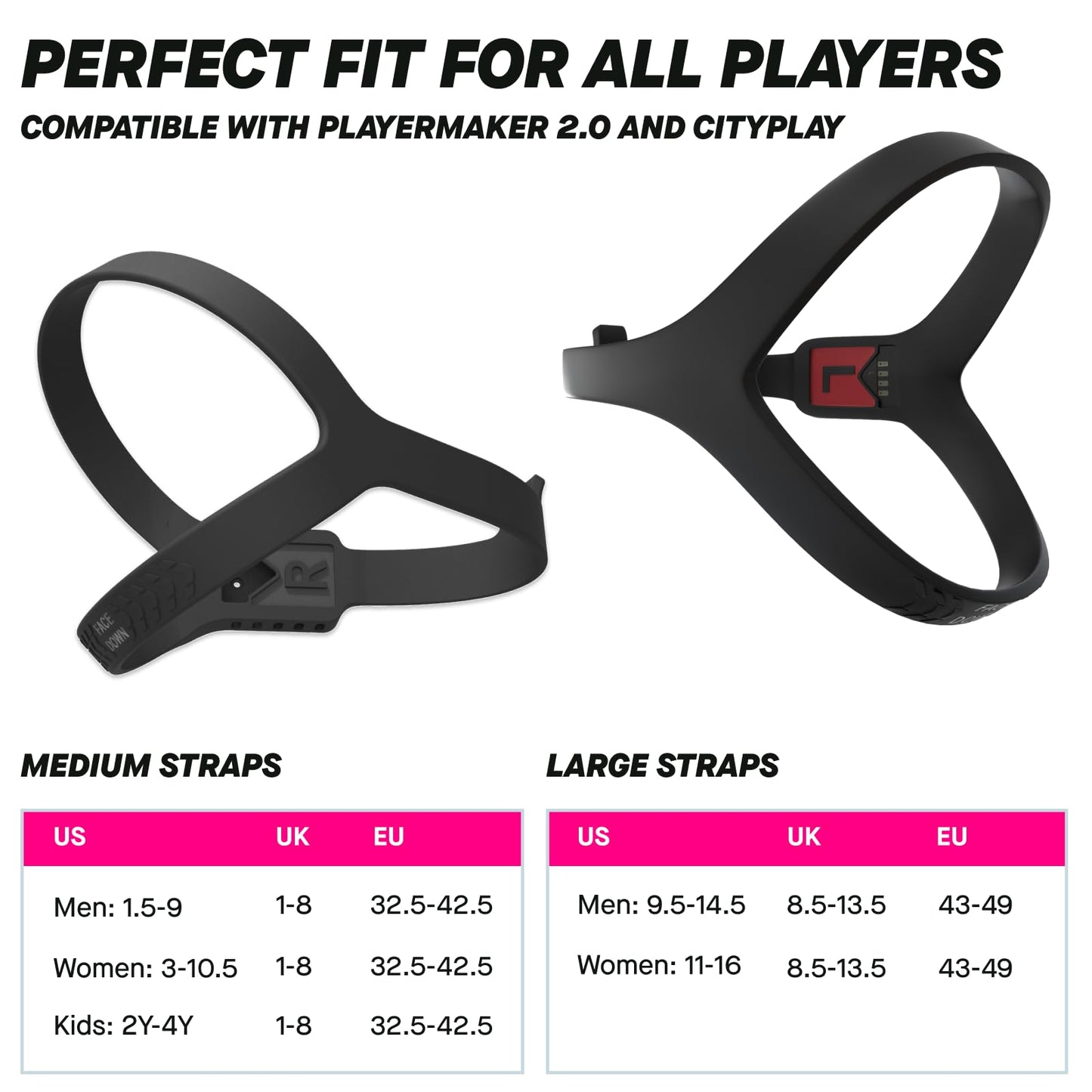 Additional Pair of Black Straps Compatible with CITYPLAY and Playermaker 2.0 Smart Sensor Technology (Sensor not Included)