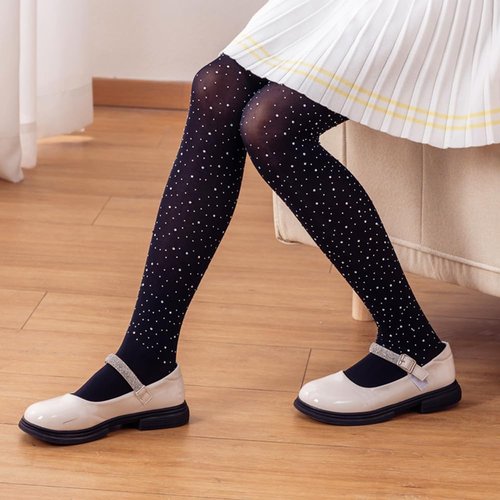 LUCKELF Girls Glitter Tights - Soft Opaque Sparkle Tights with Rhinestones for School & Dance