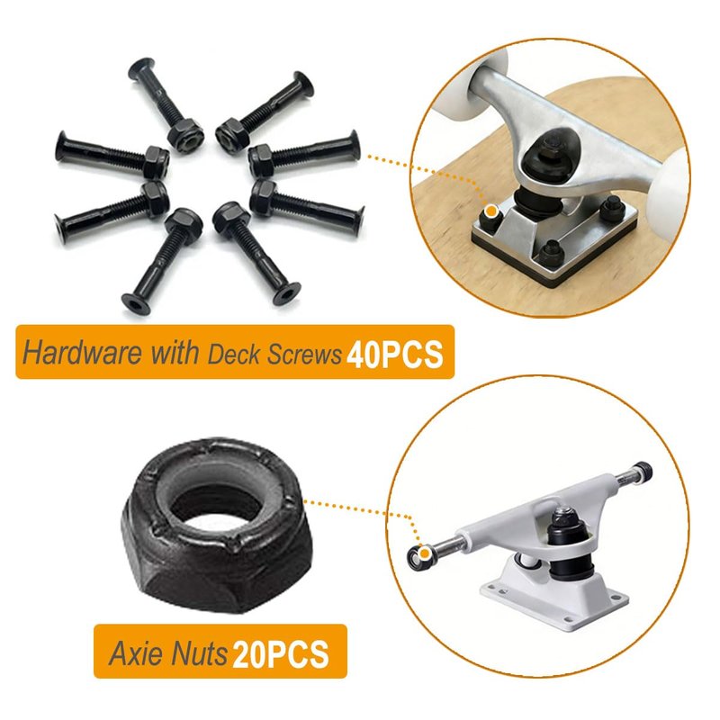 YIYIMIMO Skateboard Hardware Set,Axie Nuts and Allen Screws with Nuts Hardware Set, Manual Shortboard Components for Beginners to Advanced