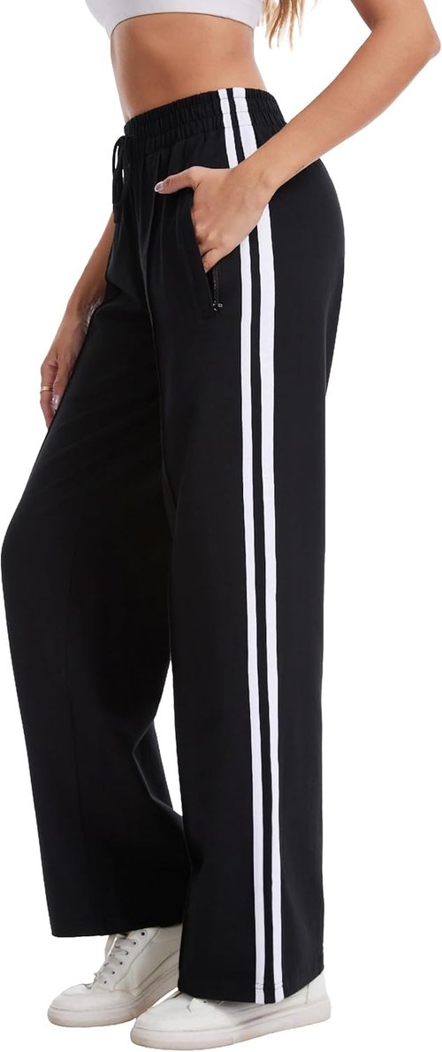 Houmous Women's Wide Leg Cotton Sweatpants - Stretchy Lounge Jogging Pants with Zip Pockets