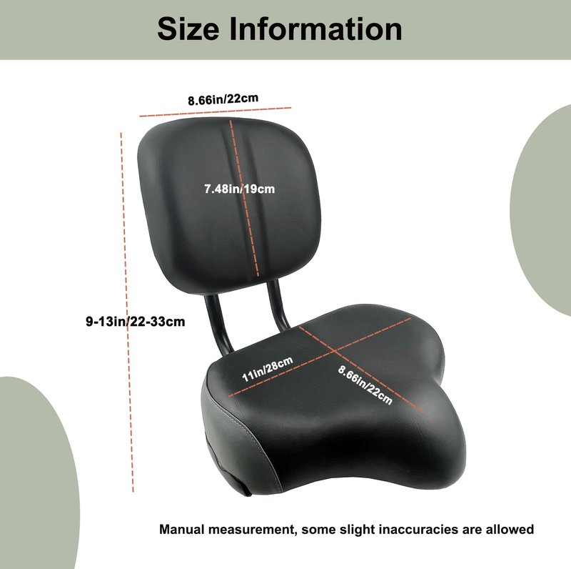 THALOUS Bike Seat with Backrest Oversized Comfort Bicycle Saddle Replacement Soft Memory Foam Padded PU Cushion Universal for Tricycle Mountain Bike Commuter Bike Electric Bike