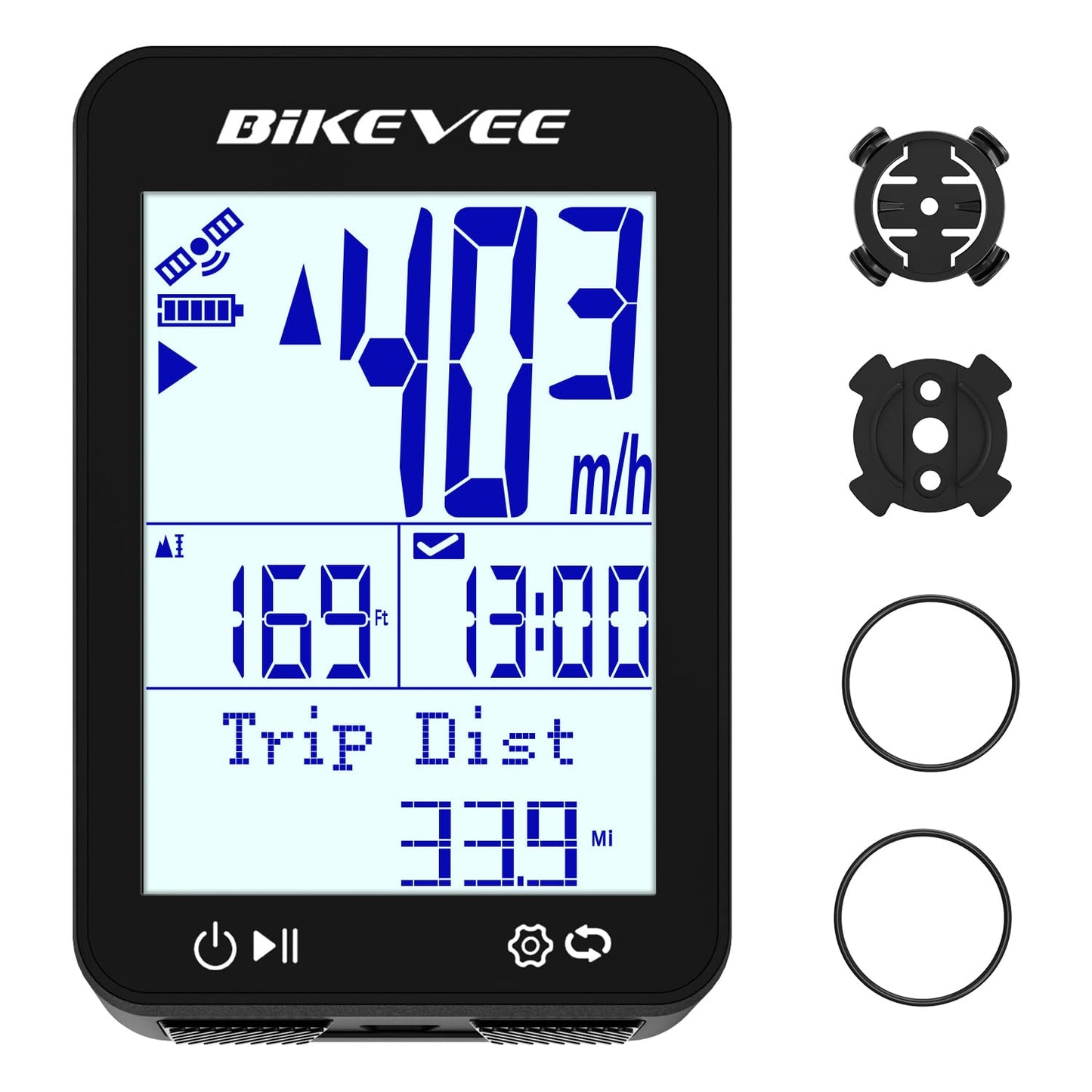 Bikevee GPS Speedometer & Odometer - Wireless Bike Computer, Auto Start/Stop, Auto Backlight, IPX7 Waterproof, 2.4" LCD, Cycling Tracker in MPH & KM/H - Black