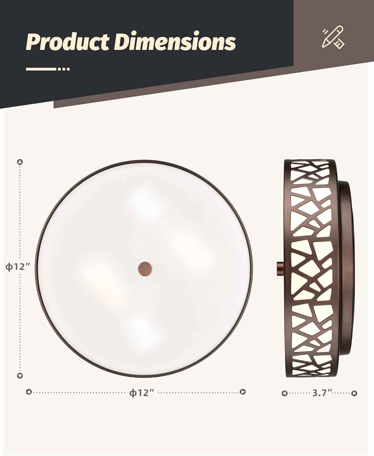 Flush Mount Ceiling Light Fixture 2-Pack - 12-Inch Oil Rubbed Bronze with Frosted Glass Shade for Bedroom, Hallway, Kitchen, Bathroom