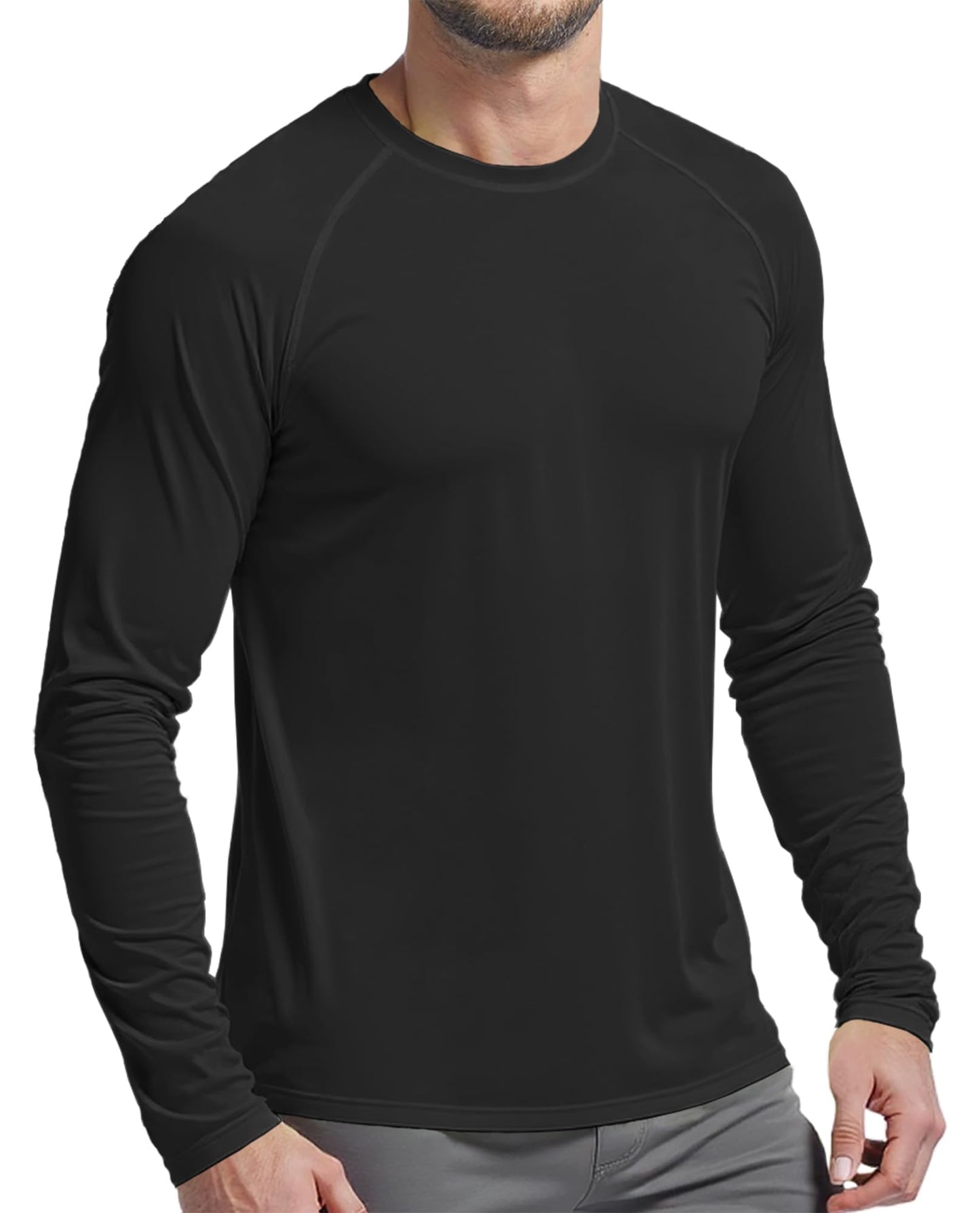 PLUMZJOY Mens UPF 50+ UV Sun Protection Shirts Outdoor Long Sleeve SPF Rash Guard for Fishing Hiking Swim Running Black M