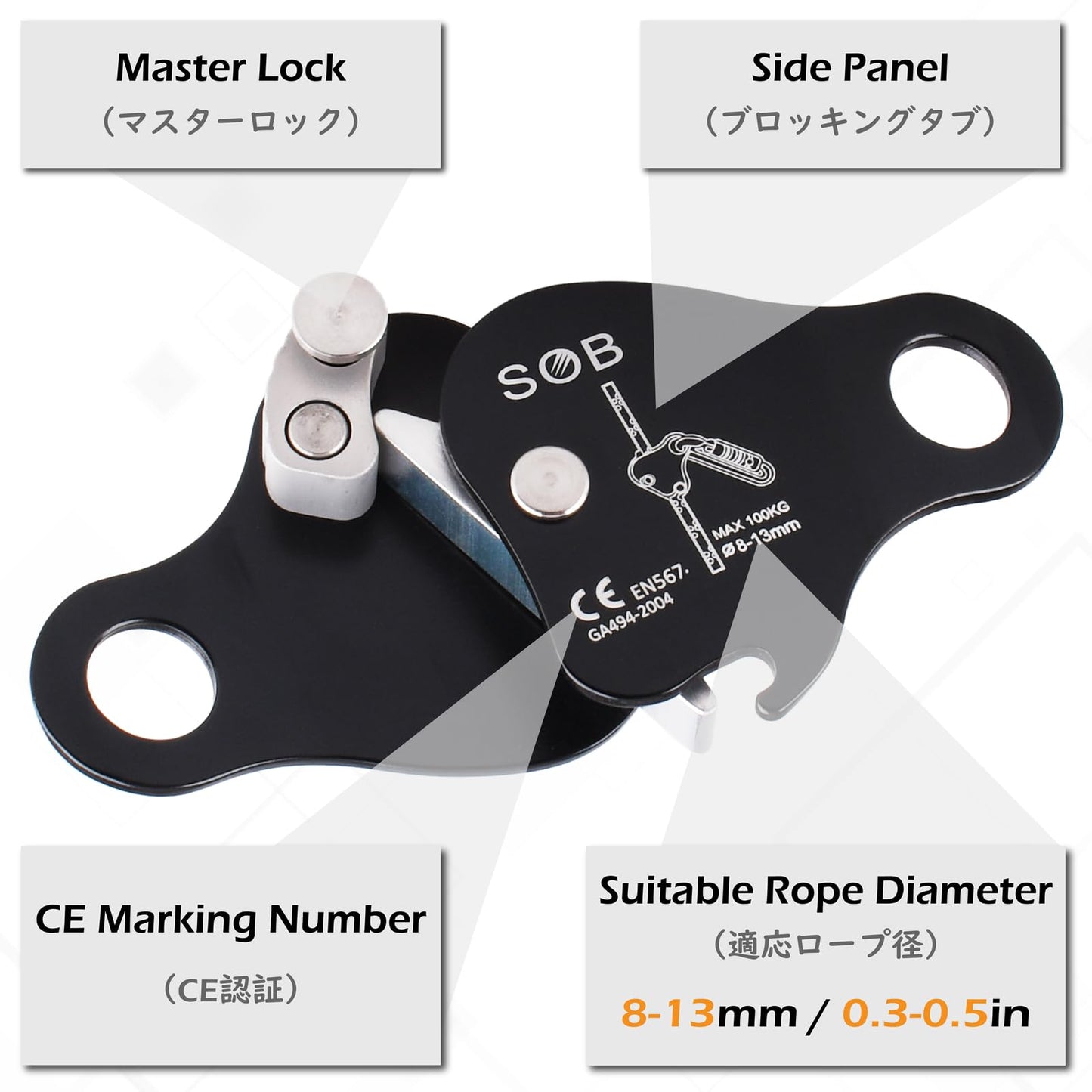 TRIWONDER Climbing Ascender Fall Protection Rope Grab Belay Device Gear Aluminum Alloy Self-Locking for Rock Tree Climbing Arborist Caving Rescue (Black)