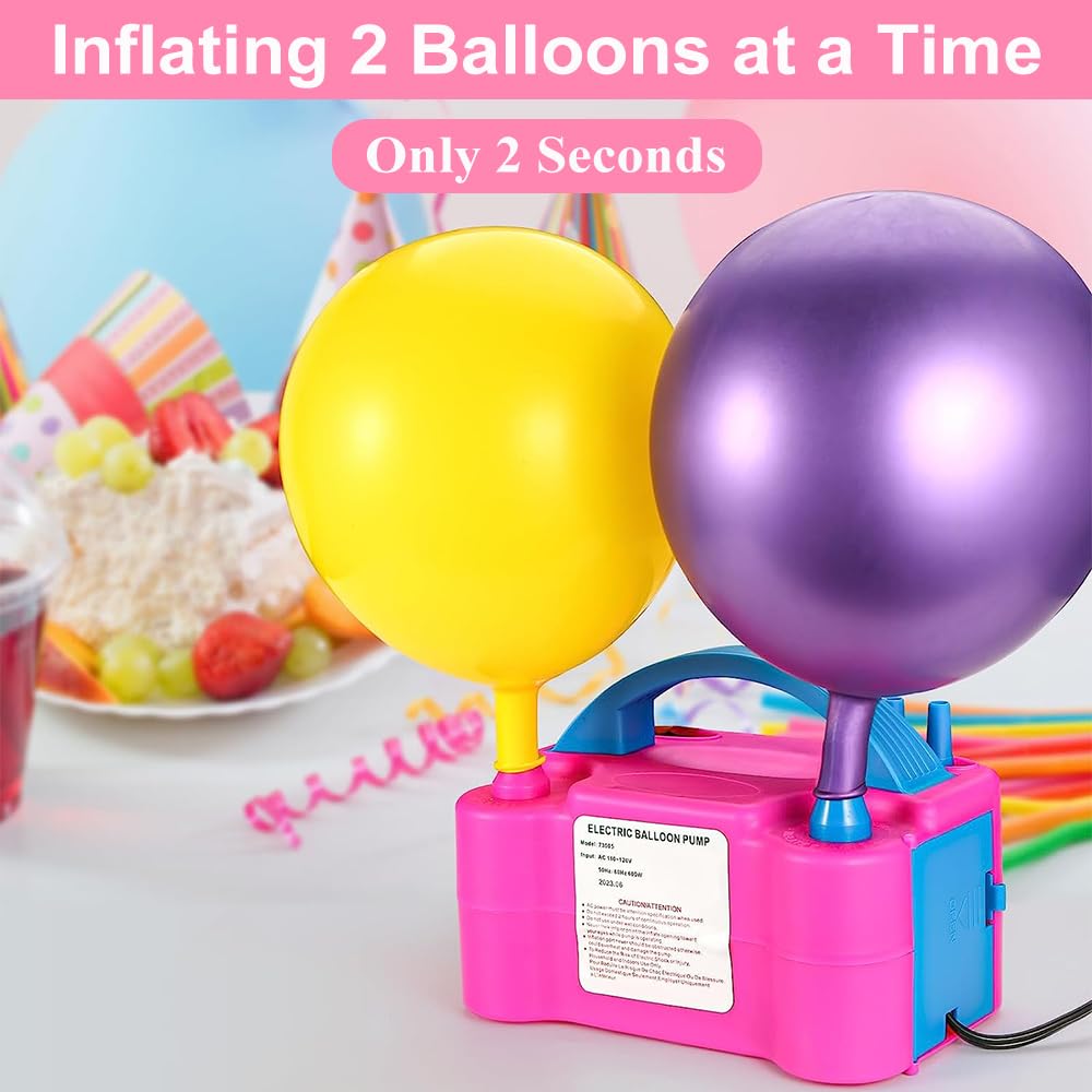 Electric Air Balloon Pump, Portable 110V 600W Dual Nozzle Electric Blower Air Pump Inflator for Decoration Party with Balloons, Tying Tool and Accessories (Rose Red)