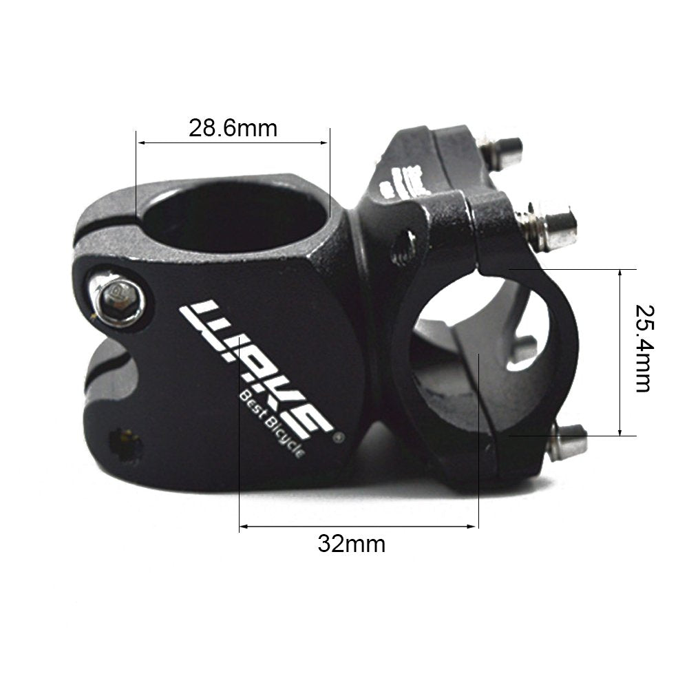 25.4 Stem 32mm Bike Stem Wake Mountain Bike Stem Short Handlebar Stem for Most Bicycle, Road Bike, MTB, BMX, Fixie Gear, Cycling (Aluminum Alloy, Black)