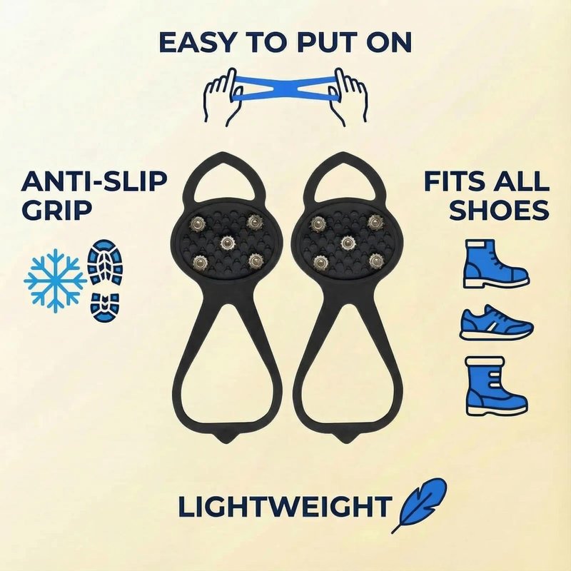 2 Pairs Black 5-Cleat Ice Grips for Shoes, Anti-Slip Cleats for Ice and Snow, Lightweight Spikes for Walking and Hiking, Secure Traction Grippers for Shoes & Boots in Size S (Kids’ Size 5-7)