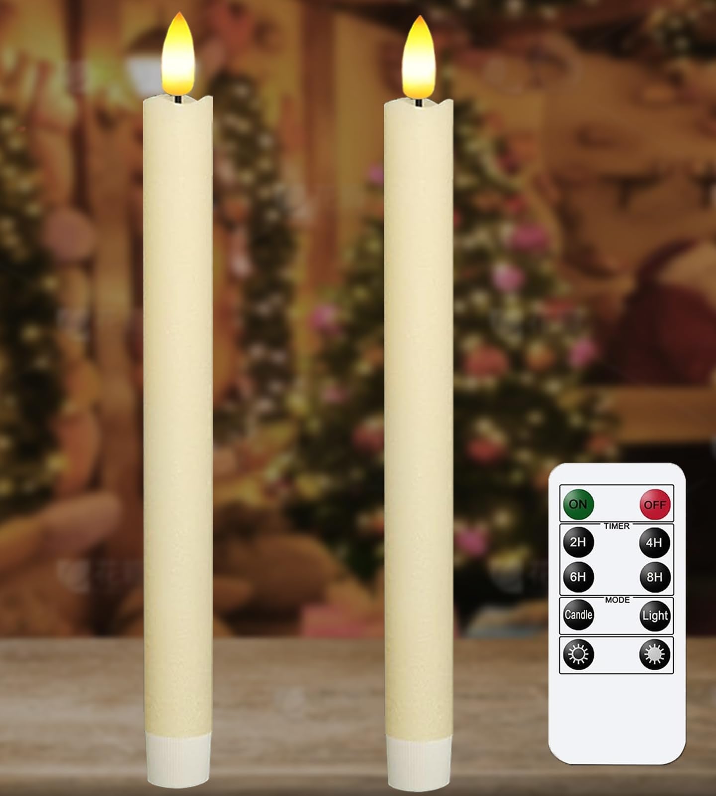 Upgraded Real Wax LED Flameless Taper Candles with Remote, KSWING 2 PCS Ivory Candlesticks Battery Operated 3D Flickering - 9.6" Long Realistic Fake Candle Sticks for Home/Wedding/Fireplace Xmas Decor