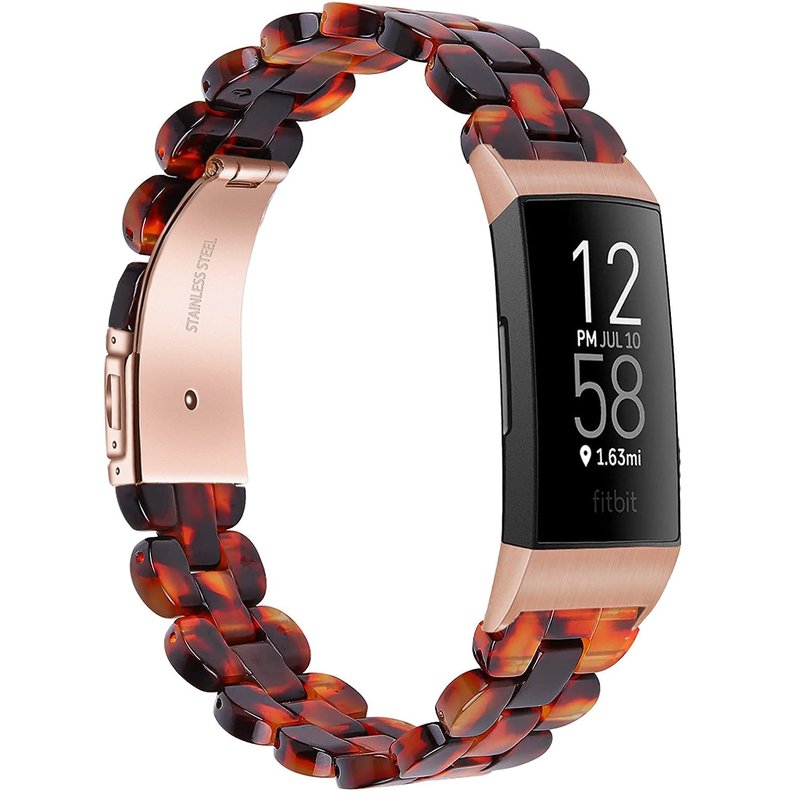 iLVANYA Oval Resin Bands Compatible with Fitbit Charge 3/3 SE/Charge 4 bands for Women,Stylish Wristbands Relacement with Stainless Steel Buckle for Fitbit Accssorises (Tortoise Tone)