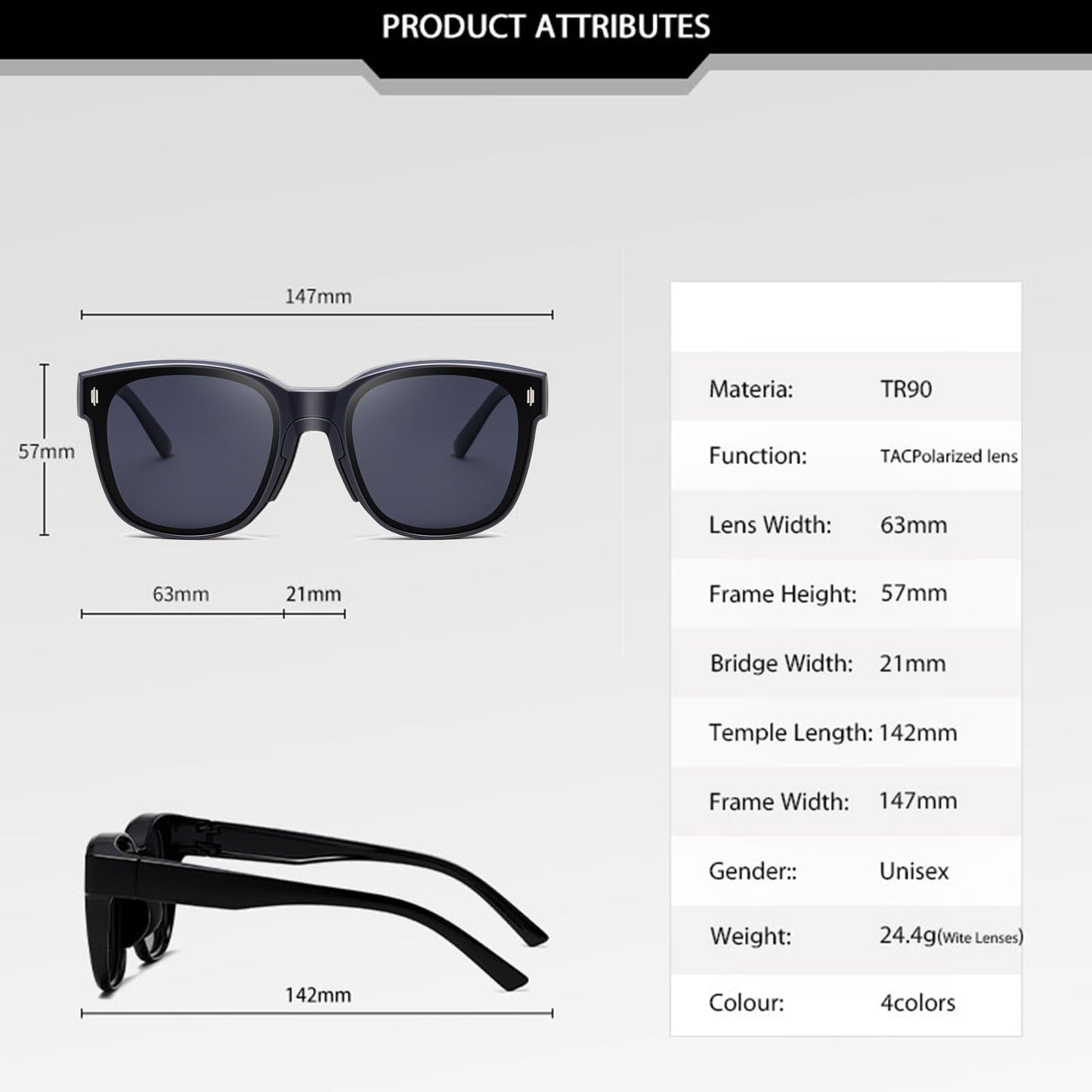 TICHSYGIA Women Polarized Sunglasses for Men Warp Around Black Square Frame Driving Sun glasses UV Blocking