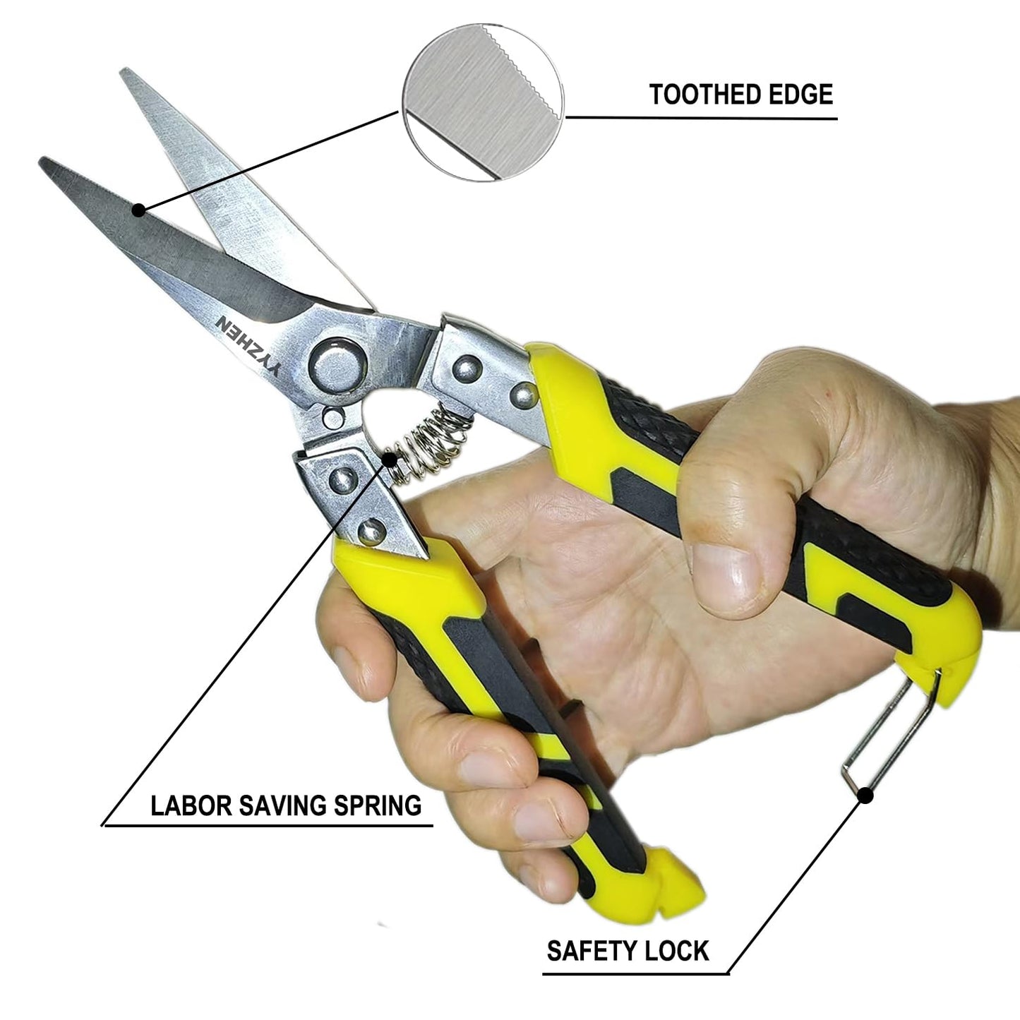 YYZHEN Aviation Tin Snips 8.7 Inch, Heavy Duty Straight Metal Cutter with Stainless Steel Blade & Comfortable Grips for Cutting Cardboard, Thin Iron, Wire, DIY Projects