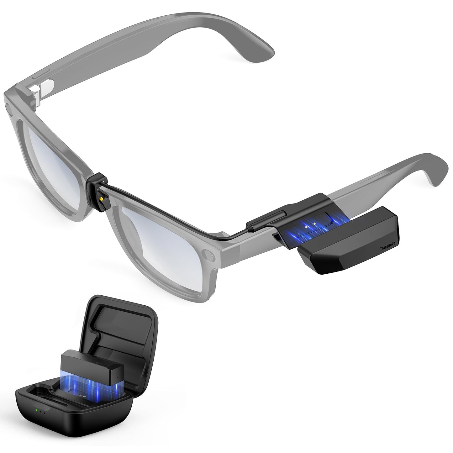 TRANSNOVO Wearable Charger Compatible with RayBan Meta Smart Glasses, 1600mAh Charge While Wearing 24H Extended Battery Pack, Portable Magnetic Charging Accessories for Wayfarer, Skyler Gen 1 & Gen 2