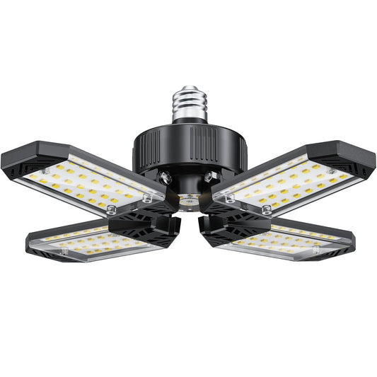 XINGHUANLIT LED Garage Light - 120W Garage Lights Ceiling LED 12000LM with 4+1 Deformable Panels, Screw in Shop Lighting 6500K Fit for E26 E27 Bulb Socket, for Workshop, Barn, Basement, Attic, Bay