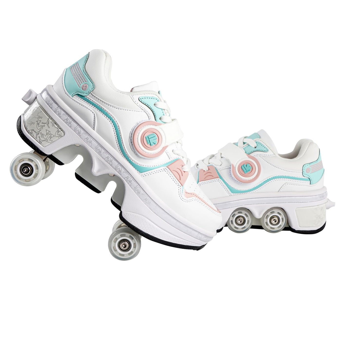 2-in-1 Roller Skate Shoes - Unisex Retractable Roller Skates with 4 Wheels,Skating Shoes for Indoor & Outdoor Fun