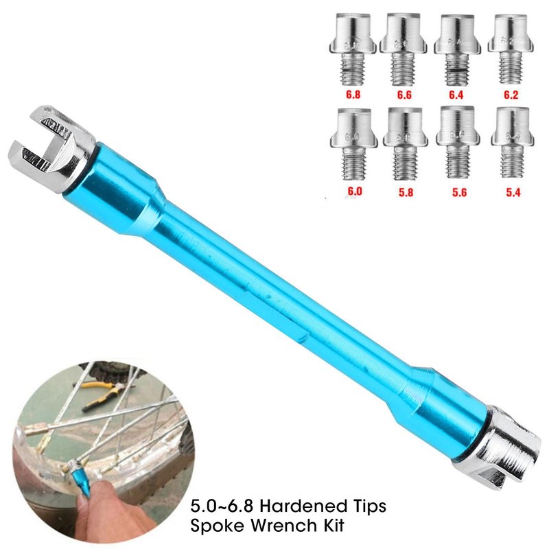 GBSCLOVER Motorcycle Spoke Wrench Set, 5.0 to 6.8mm Bike Spoke Wrench Aluminum and Iron, 3.7in Length Motorcycle Spoke Spanner Wrench Tool with Box, Used to Adjust Tire Wire