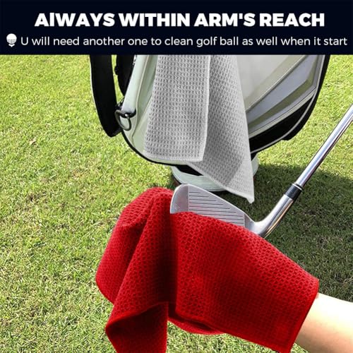 Microfiber Golf Towel and Retractable Club Brush Set - 16x24 Inch - Red