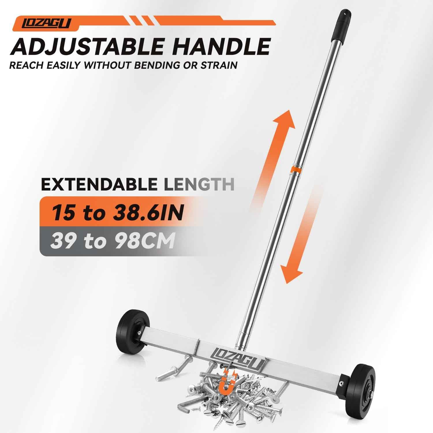 LOZAGU 17" Rolling Magnetic Sweeper with Wheels with Wheels, 8.8 Lbs Pull Force with Telescoping Holder