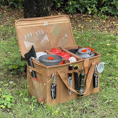 Lemubeane Coyote Brown 46L Tactical Camping Storage Bag, Foldable Trunk Organizer