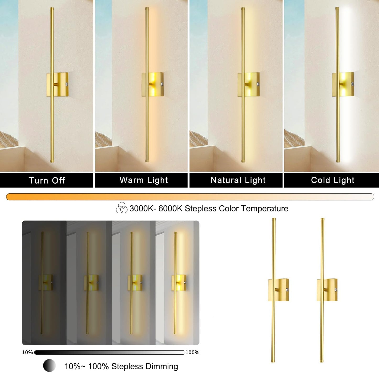 15800 mAh Battery Operated Wall Sconce with Remote Control Dimmable Wall Sconce Set of Two 3000K LED Brass Gold Wireless Wall Light Battery Powered Cordless Rechargeable Sconces Wall Lighting Set of 2