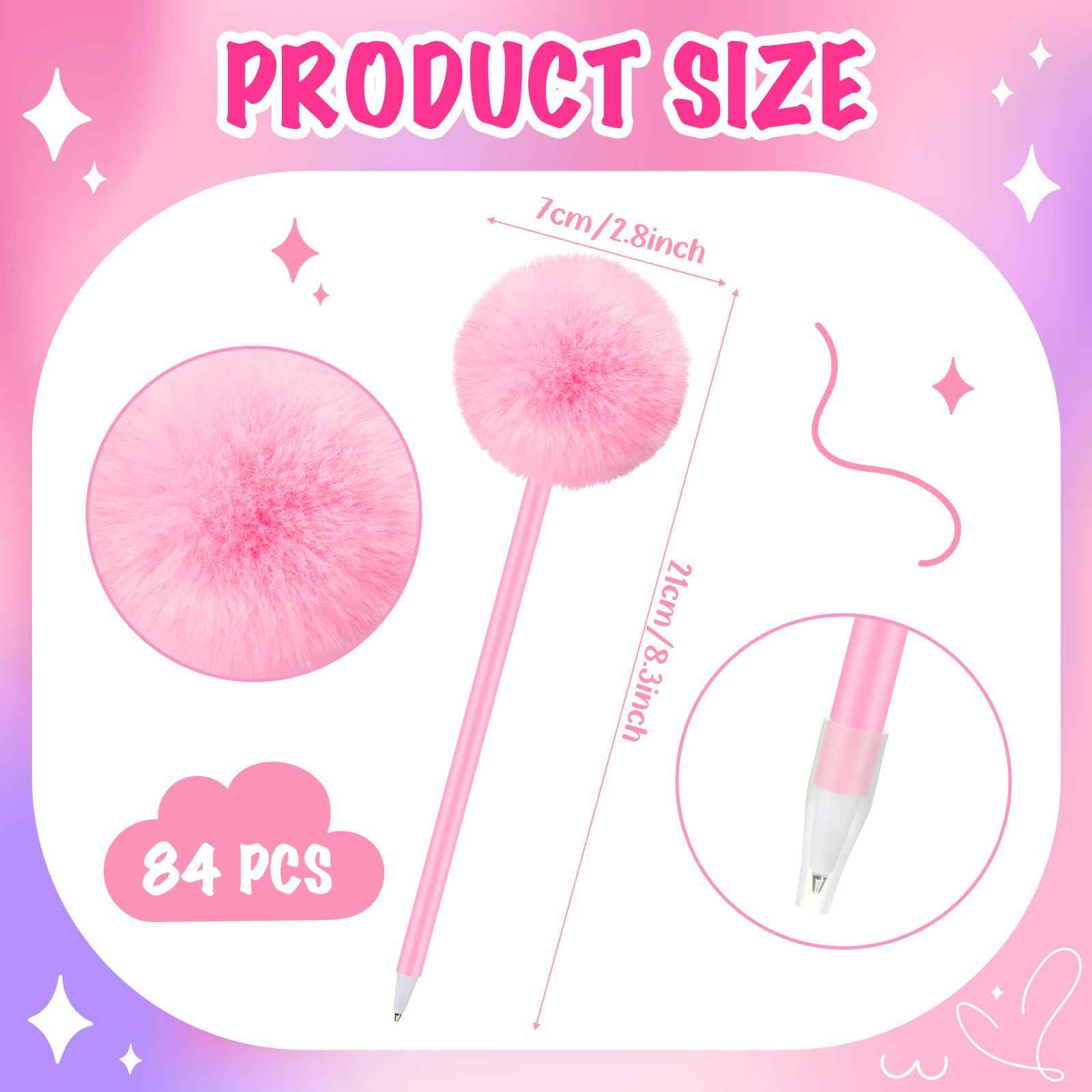 Epakh 84 Pcs Pompom Ballpoint Pen Fluffy Ball Cute Kawaii Plush Fuzzy Pen Black Gel Ink Macaron Color Ballpoint Pompom Gift for Office Women Coworkers (9 Colors)