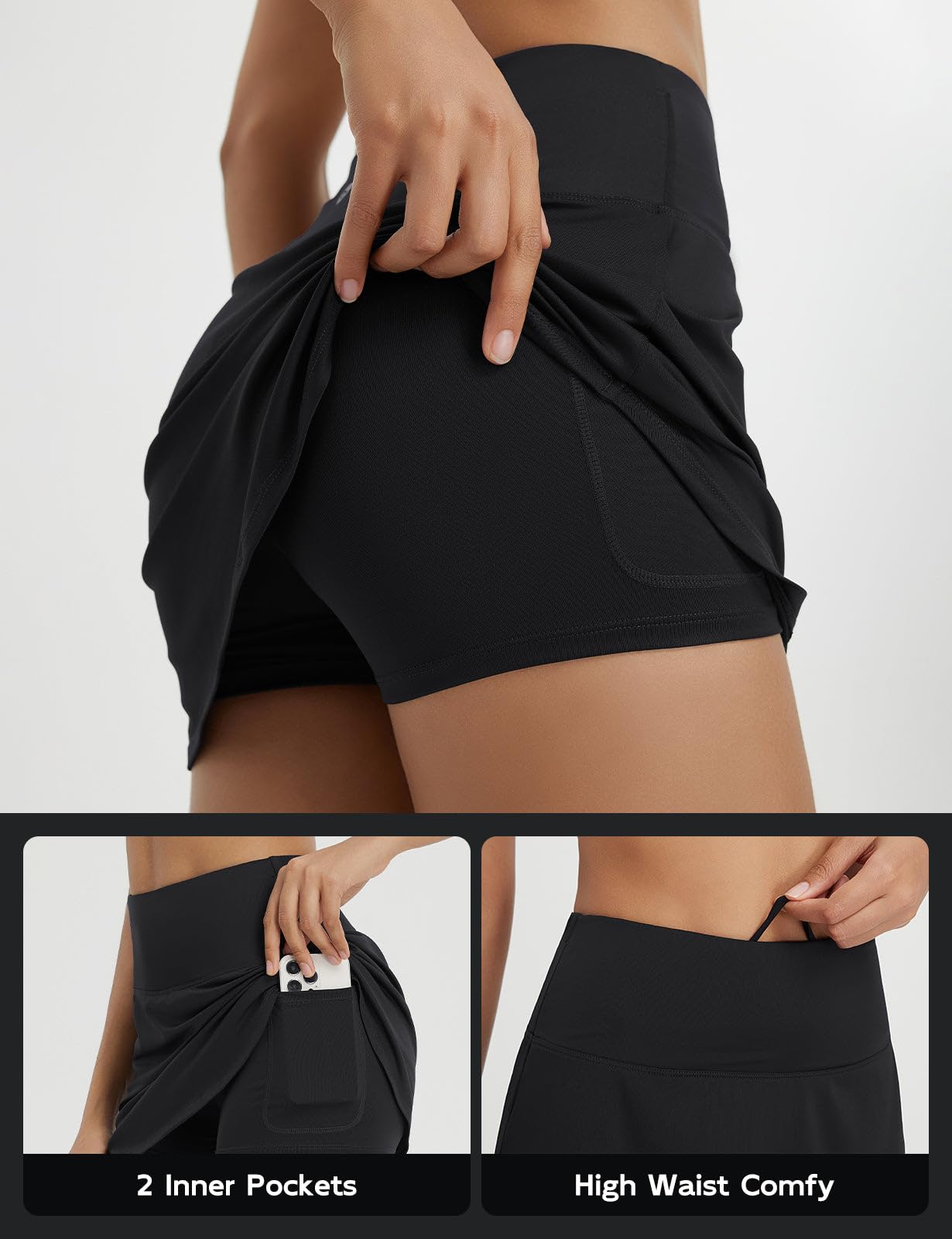 baleaf Womens Tennis Skirt Athletic Skirt Golf Skorts for Women High Waisted with Shorts Pockets Running Lightweight UPF 50+ Quick Dry Black M