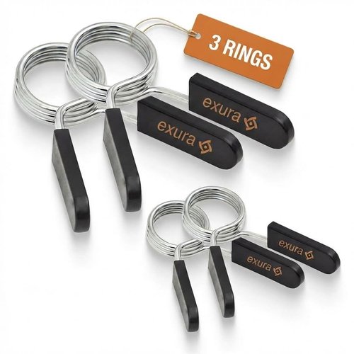 Exura Heavy-Duty Spring Collars for Olympic Barbell -3 Ring Premium Durable Barbell Clamps for Weight Bar - 2-Inch & 1-Inch Compatible, Secure Grip for Home & Commercial Gym, Weight Clips