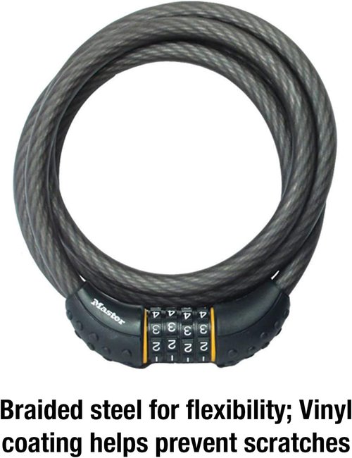 Master Lock Cable Lock - Set Your Own Combination Bike Lock, 6 Ft Long, Black | Pack of 144