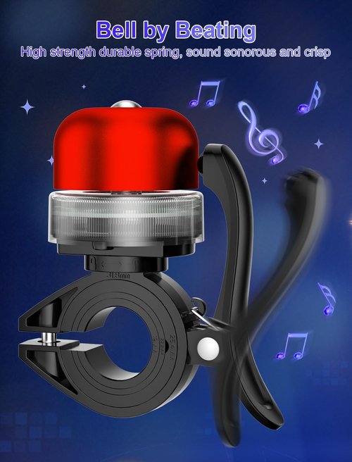 Bike Bell for Kids & Adults, Light up Bike Accessories Adjustable with Ferrules Fit for 0.74-1.25in(19-31.8mm) Bicycle Handlebars, Aluminum Made & Crisp Sound for Mountain Dirt Road Bike Ebike(Red)