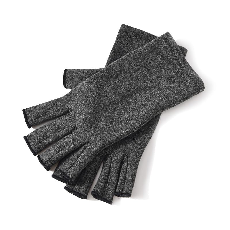 Compression Arthritis Gloves - Fingerless Pain Relief Support - Grey, Large
